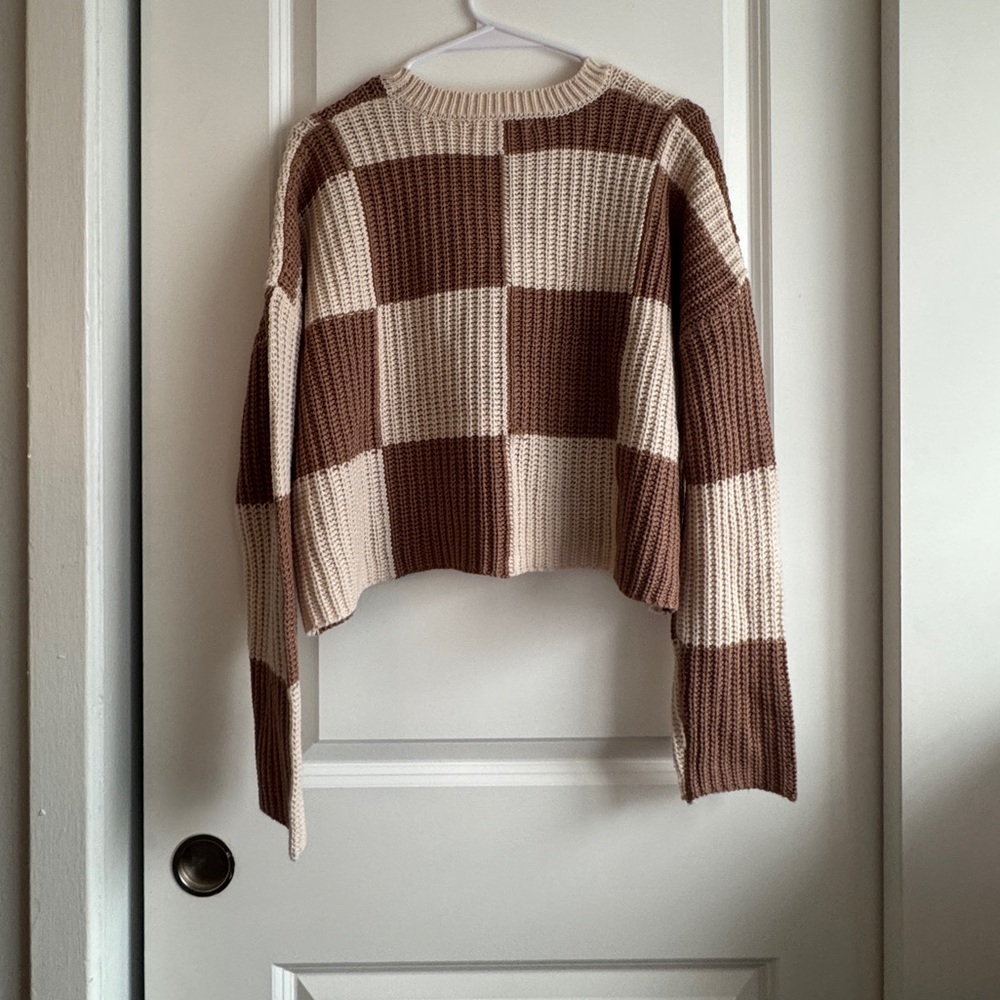 Moon & madison brown checkered knit sweater - Picture 2 of 7